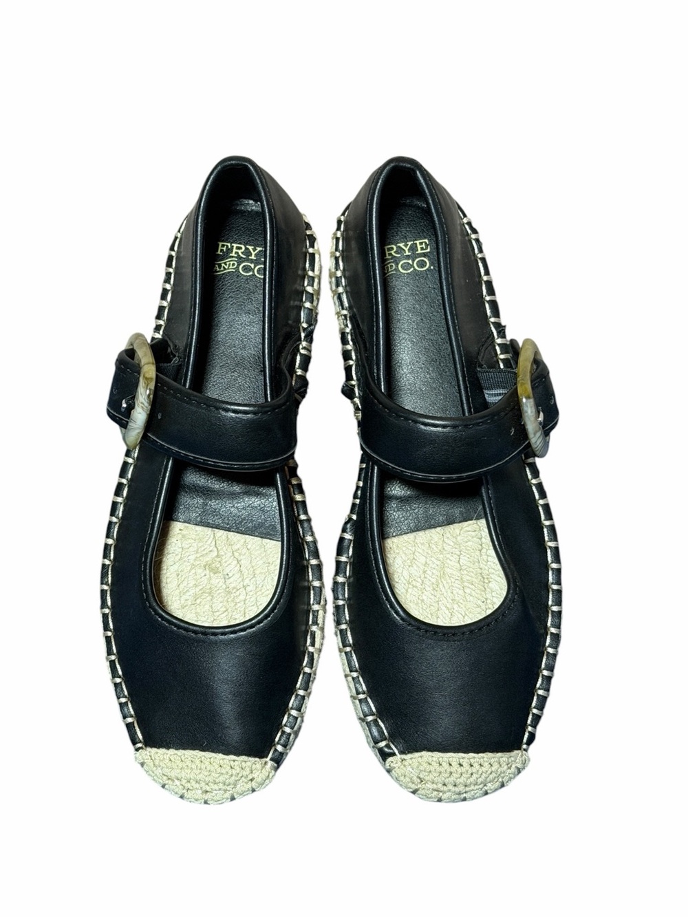 NEW Frye and Co. Jatani Espadrille Mary Jane Flats in Black Faux Leather Sz 6M